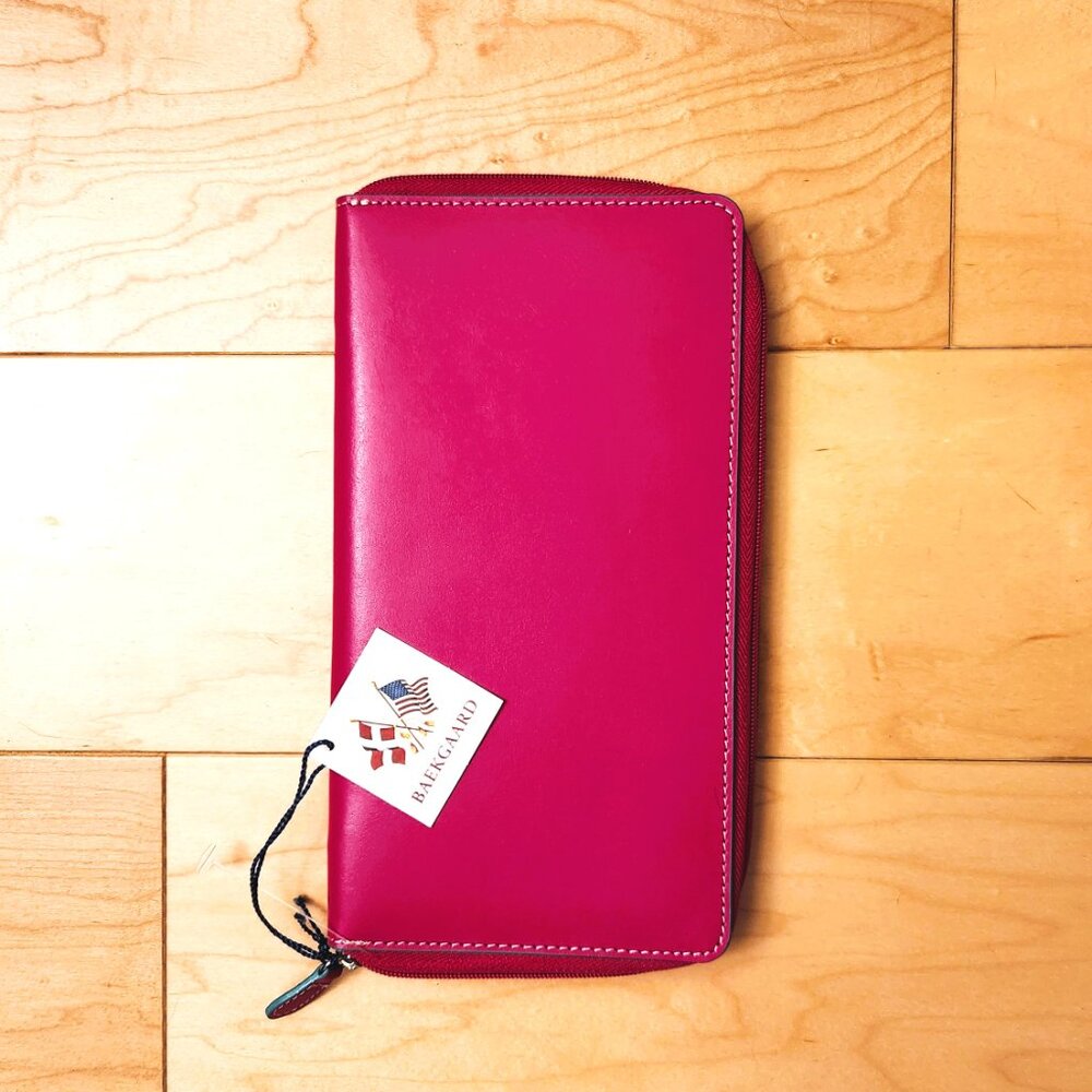 BAEKGAARD Leather Travel Passport Tickets ID Organizer Pink Turquoise Wallet NEW